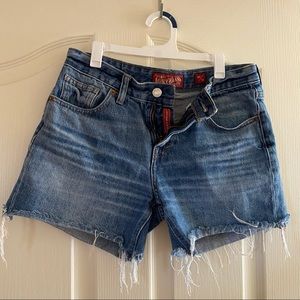 Lucky Brand Fringe mid / high rise denim shorts